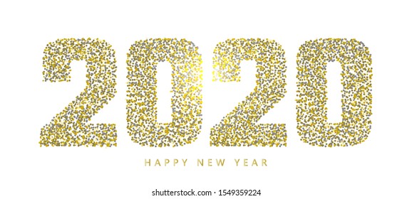 "2020" composed of golden particles, font design.