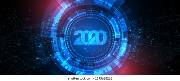 2020. Conceptual smart technology illustration. Abstract futuristic background with space for text and shiny lights.