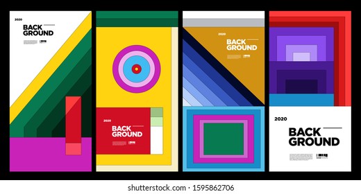 2020 Cover and Poster Design Template for Magazine. Trendy Abstract Colorful Geometric and Curve Vector Illustration Collage with Typography for Cover, book, social media story, and Page Layout.
