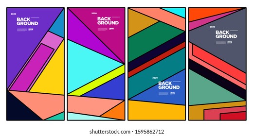2020 Cover and Poster Design Template for Magazine. Trendy Abstract Colorful Geometric and Curve Vector Illustration Collage with Typography for Cover, book, social media story, and Page Layout.
