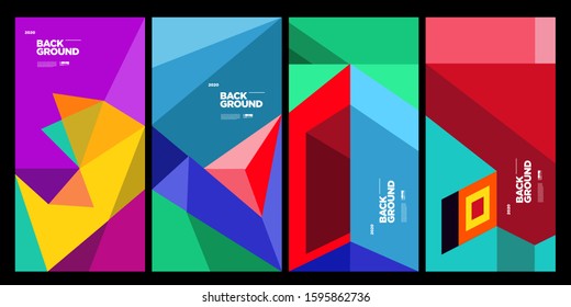 2020 Cover and Poster Design Template for Magazine. Trendy Abstract Colorful Geometric and Curve Vector Illustration Collage with Typography for Cover, book, social media story, and Page Layout.
