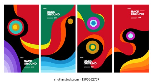 2020 Cover and Poster Design Template for Magazine. Trendy Abstract Colorful Geometric and Curve Vector Illustration Collage with Typography for Cover, book, social media story, and Page Layout.
