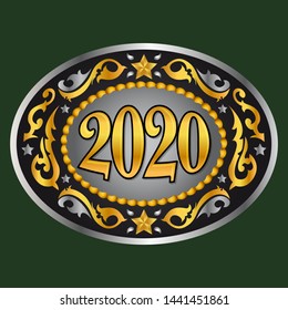 2020 Cowboy  Western Style new year oval belt buckle vector illustration