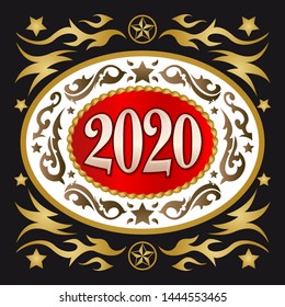 2020 Cowboy  Western Style new year oval belt buckle vector illustration