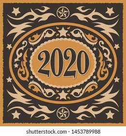 2020 Cowboy  Western Style new year oval belt buckle vector illustration