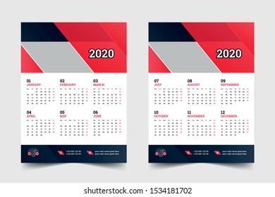 2020 Creative Colorful Calendar Design Template. Wall Calendar 2 Slides  6months Layout