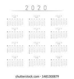 2020 data calendar in light grey