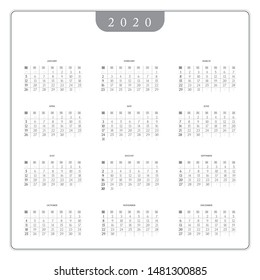 2020 data calendar in light grey