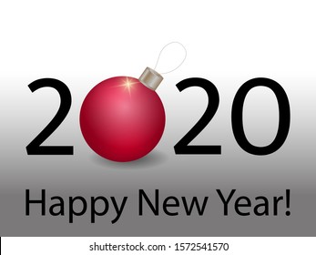 2020 date with red xmas ball. Vector illustration