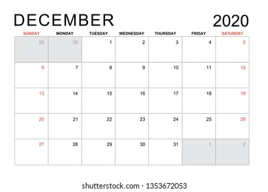 2020 December Calendar