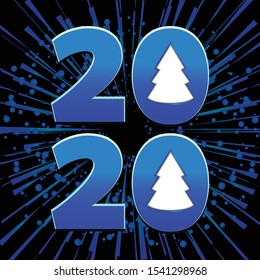 2020 Decorative Date With Christmas Trees Over Black Background With Starburst