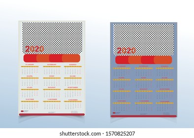 2020 сalendar design. Set of 12 months. 2020. Week starts on Sunday. Calendar design. Editable calender page template A4, A3 format. Vertical. Abstract artistic vector illustration. Pastel.