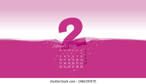 2020 Desk Calendar February planner template juice pink background