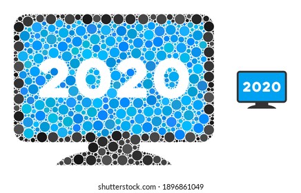 2020 display screen mosaic of circle elements in variable sizes and color tints. Vector circle elements are combined into 2020 display screen mosaic.