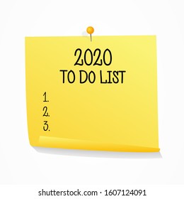 2020 to do list on realistic paper yellow sticker, planning concept illustration. 10 eps