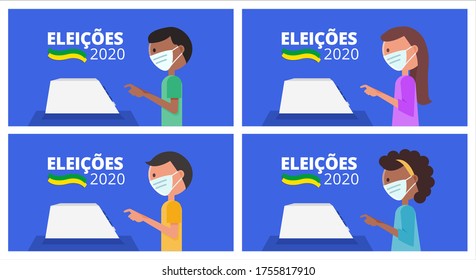 2020 Elections - Brazil people voting queue with protective mask – vector