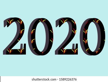 2020 elegant font vector with firework pattern on blue background