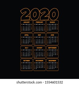2020 English Calendar Vector Design