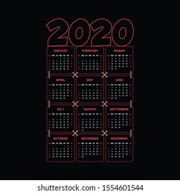 2020 English Calendar Vector Design