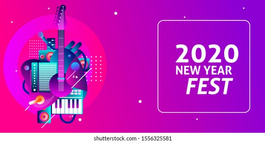 2020 event background banner design illustration for music performance, festival, party and concert. Modern wallpaper advertisement, publication and promotion. Digital and print vector illustration.