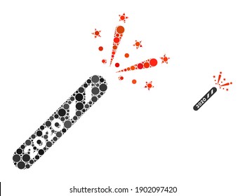 2020 firecracker composition of dots in variable sizes and color hues. Vector round dots are grouped into 2020 firecracker composition. 2020 firecracker isolated on a white background.