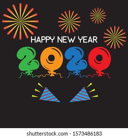 2020 flayfull and fun happy new year with ballons trumpets 
