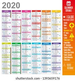 2020 french calendar easy to customize - One layer for each element