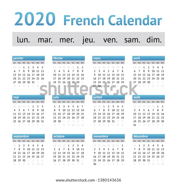 年フランス語ヨーロッパカレンダー 週の開始日は月曜日 のベクター画像素材 ロイヤリティフリー