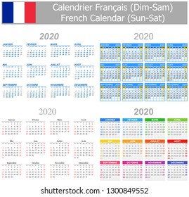 2020 French Mix Calendar Sun-Sat on white background