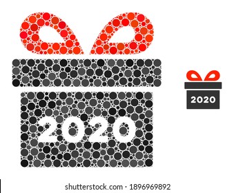 2020 gift composition of circle elements in variable sizes and color hues. Vector round elements are composed into 2020 gift composition. 2020 gift isolated on a white background.