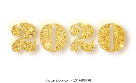 2020 glitter typography design. Gold sparkling Numbers Design of greeting card of Happy new year design. Gold Shining Pattern. Happy New Year Banner with 2020 Numbers. Vector illustration.