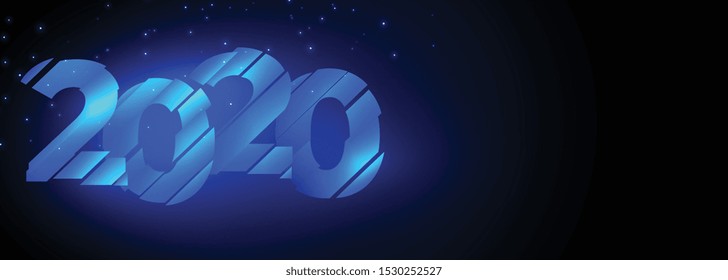 2020 glowing blue creative happy new year banner design