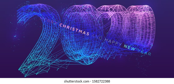 2020 partículas brillantes número de flujo dinámico líquido para afiche o cartel de Año Nuevo y Navidad. Diseño moderno de la cubierta de fluidos. Ilustración vectorial Eps10