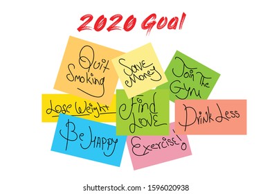2020 Goals, sticky notes, Design template, card, banner. Vector illustration  