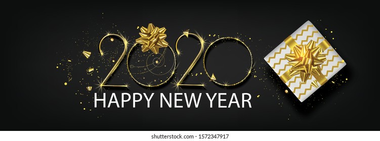 Happy​ New​ Year​ 2020 gold and black collors place for text elegant poster template set