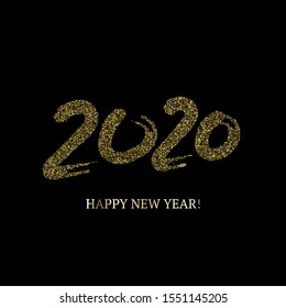 2020 Gold Black Rich Square Vector Banner. Hand Painted Brush Stroke Winter Celebration Design. Grunge Teal New Year, Christmas Music Party Ornament. 2020 New Year Ad Grunge Minimal Banner