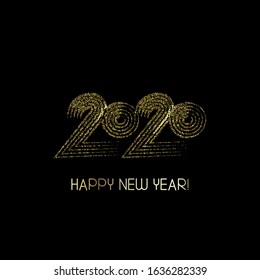 2020 Gold Black Rich Square Vector Banner. Hand Painted Brush Stroke Winter Celebration Template. New Year, Christmas Music Party Ornament. Textured Teal Modern 2020 New Year Ad Graphic Frame