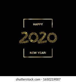2020 Gold Black Rich Square Vector Banner. Graffiti Teal New Year, Christmas Music Party Ornament. Hand Painted Brush Stroke Winter Celebration Layout. 2020 Trendy Funky New Year Ad Cover