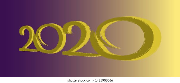 2020 gold brush painted on gradient ultraviolet background. Text in perspective. Vector illustration for Christmas and New Year background design.