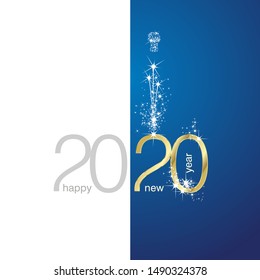 2020 Gold New Year firework white blue background