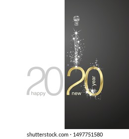 2020 Gold New Year firework white black background