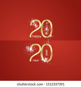 2020 Gold New Year sparkle firework red illustration background