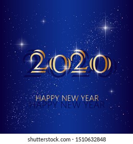 2020,  gold numbers  on background  with stars. Vector illustration. Minimal invitation design for Christmas and New Year. Winter holiday decorations