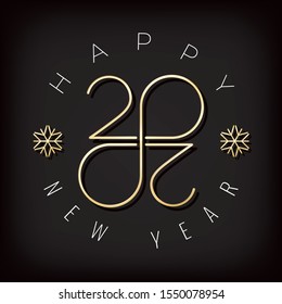 Signo auténtico de los números dorados 2020 con ceros que hacen que el bucle Mobius sea imposible Figura y Feliz Año Nuevo - Dorado en fondo negro - Diseño gráfico degradado del vector