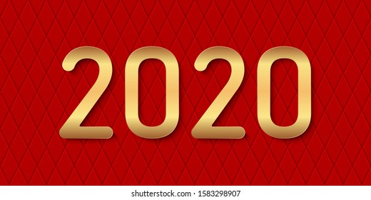 2020 gold text on red background. 2020 new year sign. Vector Illustration.