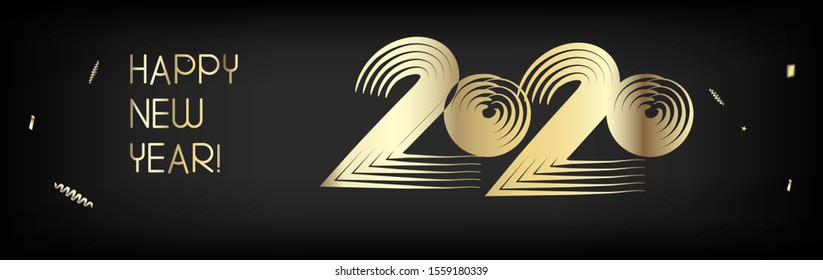 2020 Gold VIP Horizontal Wide Vector Banner. New Year, Christmas Music Party Decoration. Hand Painted Brush Stroke Winter Celebration Layout. Graffiti Teal Modern 2020 New Year Ad Graphic Frame