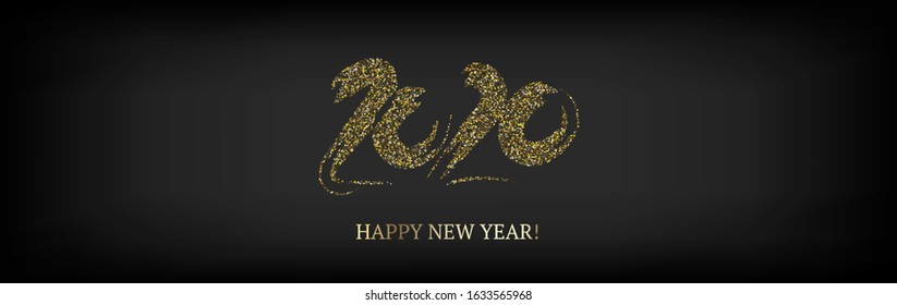 2020 Gold VIP Horizontal Wide Vector Banner. Hand Painted Brush Stroke Winter Celebration Template. Textured Teal New Year, Christmas Music Party Ornament. 2020 Trendy Funky New Year Ad Cover