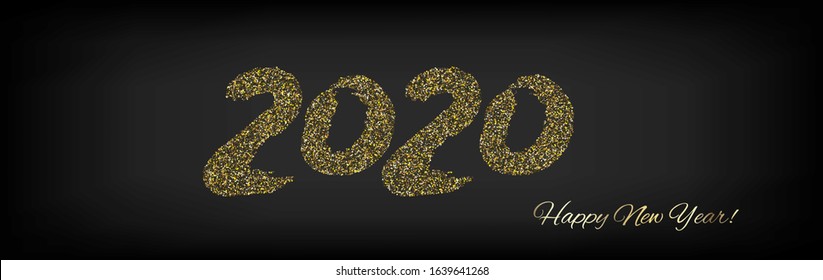 2020 Gold VIP Horizontal Wide Vector Banner. New Year, Christmas Music Party Ornament. Stained Card Hand Painted Brush Stroke Winter Celebration Template. 2020 Noble New Year Ad Flyer Design
