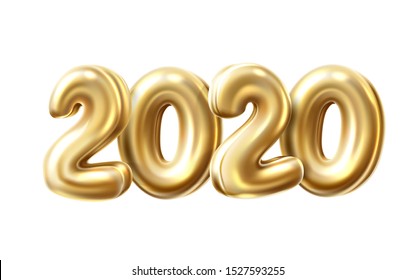 2020 golden balloon numbers for new year holiday poster. 2020 realistic numbers. Traditional winter holiday, greeting card vector design. Clearance and winter discounts design