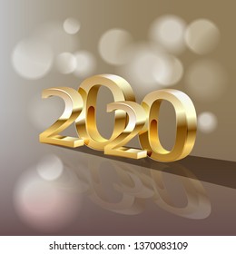 2020 golden New Year sign on winter holiday background. Vector New Year illustration.